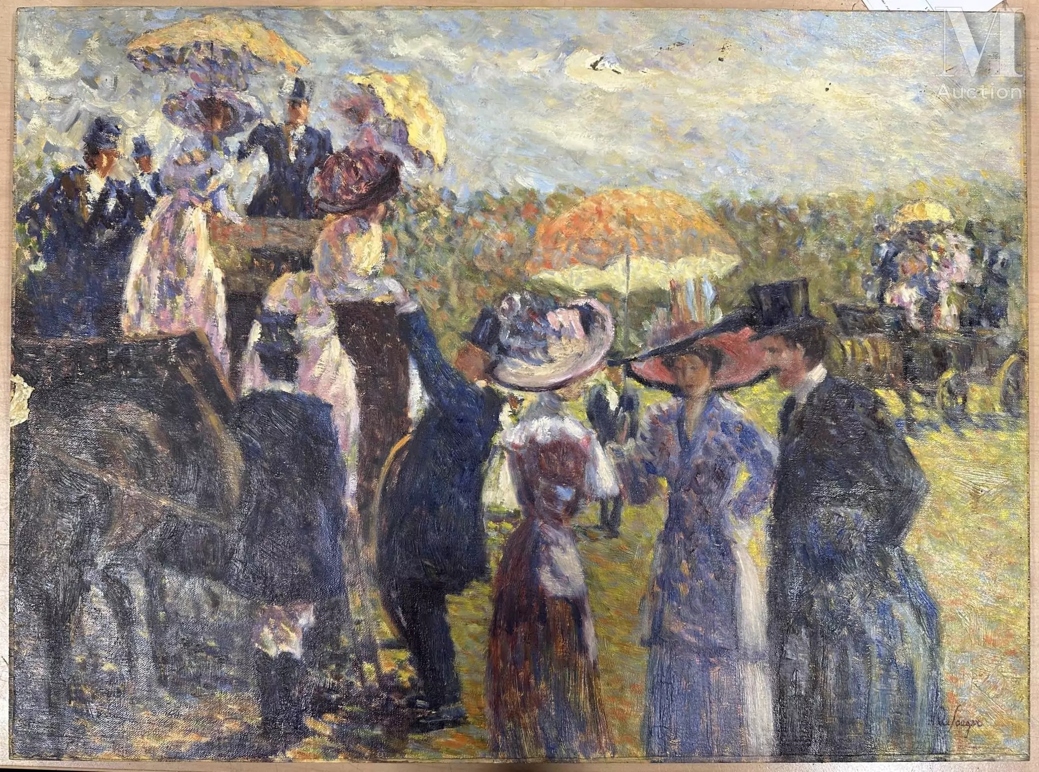 Artwork by Anne de Jaeger, Conversation à l'ombrelle et parties de tennis, Made of oil on panel