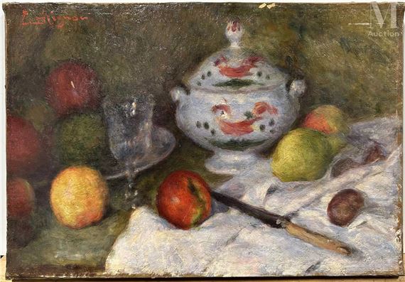Nature morte au sucrier et aux fruits by Lucien Réne Mignon, 1885