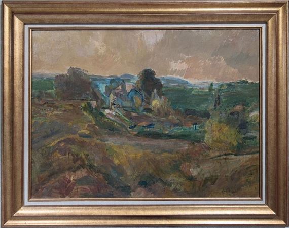 "Landscape at the farm Oil on canvas Signed lower right H 58 x W 80 cm One restoration by Léon Lehmann