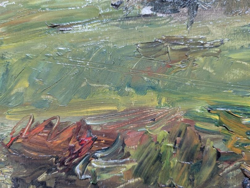 Artwork by Léon Lehmann, "Meadows and hill at Ferette Oil on panel Signed lower right and titled on back H 26, Made of Oil on panel