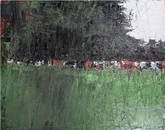 "Cows in the meadow 2005 Oil on canvas Signed and dated on the back on the stretcher H 80 x W 100 cm Restoration to canvas - Benoit Trimborn