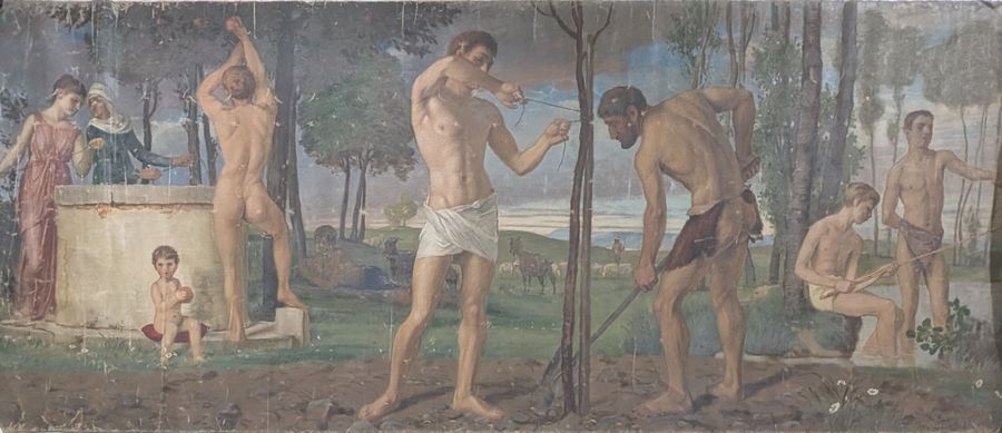 Artwork by Albert Lang, "Men in the orchard 1890 Oil on canvas, Made of Oil on canvas