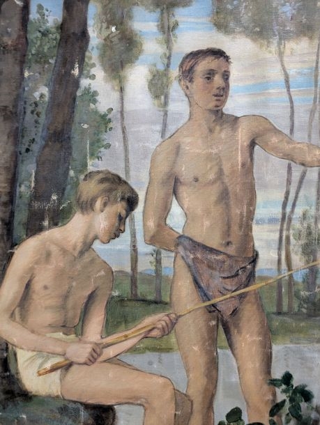 Artwork by Albert Lang, "Men in the orchard 1890 Oil on canvas, Made of Oil on canvas