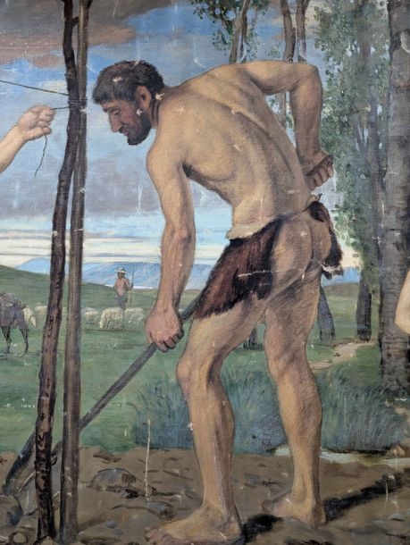 Artwork by Albert Lang, "Men in the orchard 1890 Oil on canvas, Made of Oil on canvas