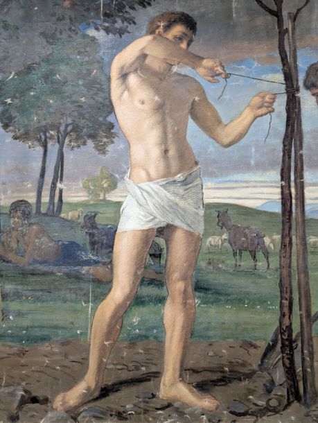 Artwork by Albert Lang, "Men in the orchard 1890 Oil on canvas, Made of Oil on canvas