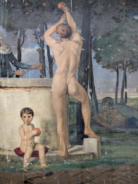 Artwork by Albert Lang, "Men in the orchard 1890 Oil on canvas, Made of Oil on canvas