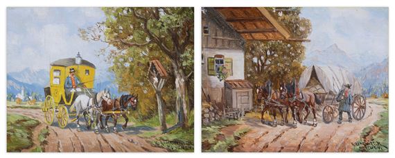 POWÓZ POCZTOWY I WÓZ PRZED DOMEM by Karl Rohrhirsch, 1937