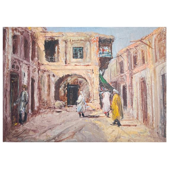 IRANIAN STREET VIEW, OIL ON CANVAS, SIGNED RAHNARVARDKAR ANOUSH, TEHRAN, IRAN (1924-1983 by Anoush Rahnavardkar, 1971