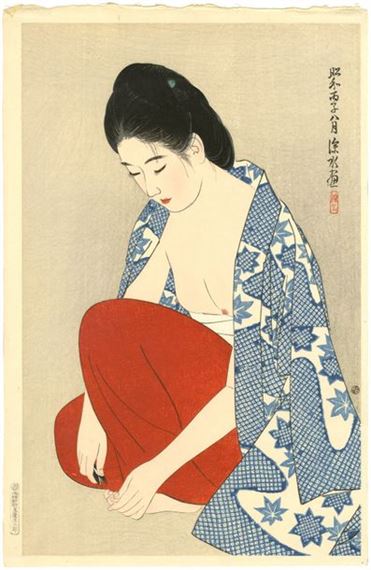 from the series Gendai bijinshū dai-nishū (現代美人集第二輯), Second Collection of Modern Beauties, Tsume (爪) plate, Nails by Shinsui Ito, 1936