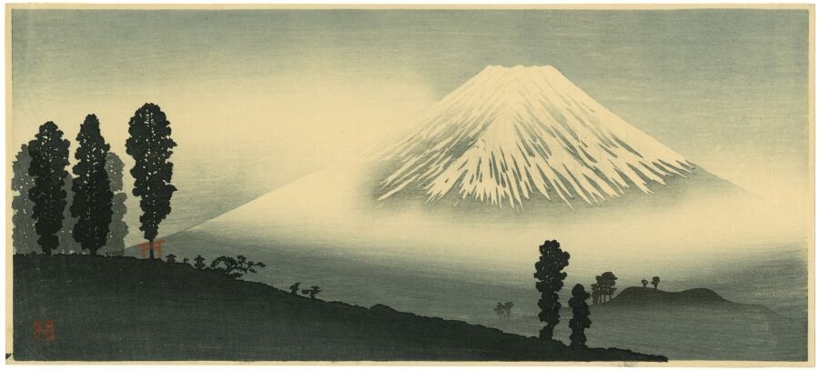 Artwork by Takahashi Shtei, Mount Fuji in the mist, Made of Print, o-tanzaku yoko-e