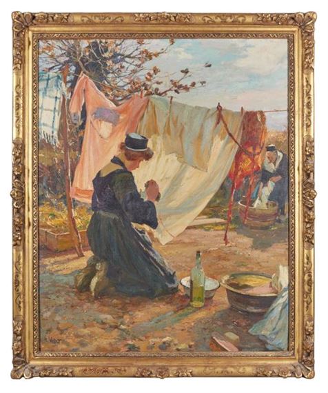 Henri Emile Vollet | Laundry in the sun | MutualArt
