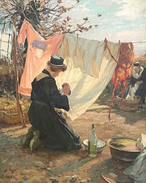 Henri Emile Vollet | Laundry in the sun | MutualArt