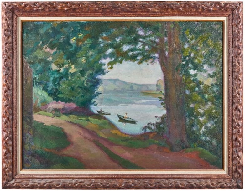 Artwork by Léon Giran-Max, Boating scene, Made of Oil on canvas