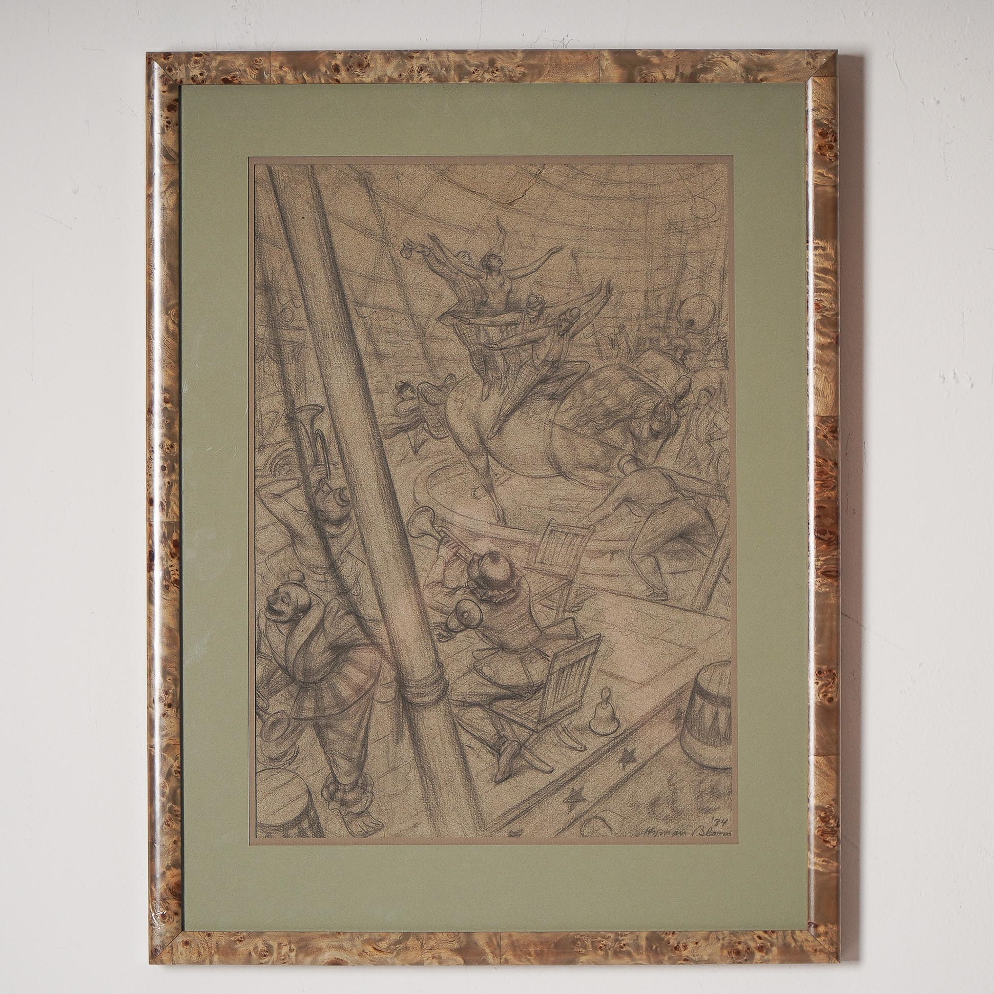 Artwork by Hyman Bloom, Hyman Bloom, Original Drawing, Circus Scene, Pencil on Paper, Signed, Made of graphite drawing