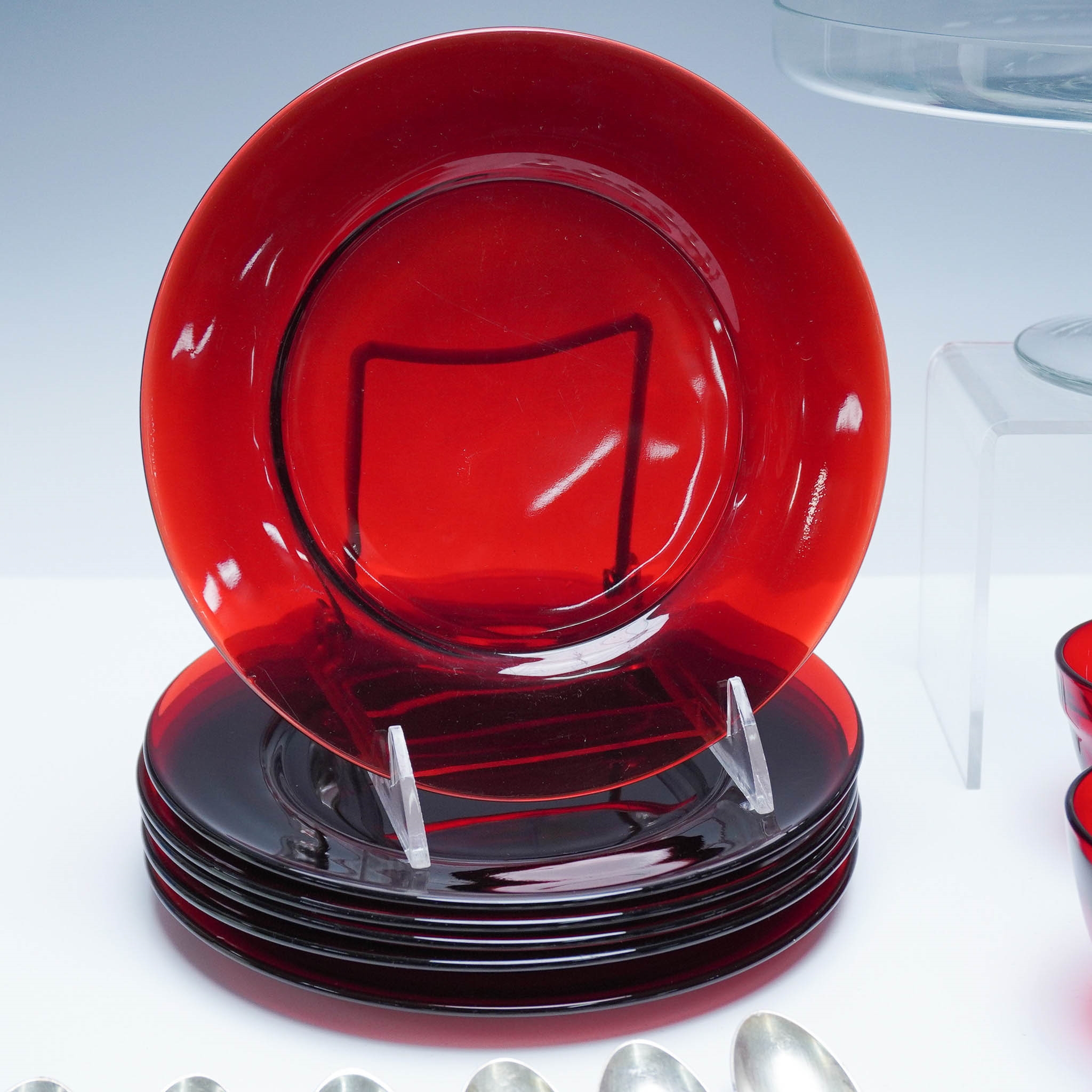 Sugar | 28pc Red and Clear Glass Tableware Set | MutualArt