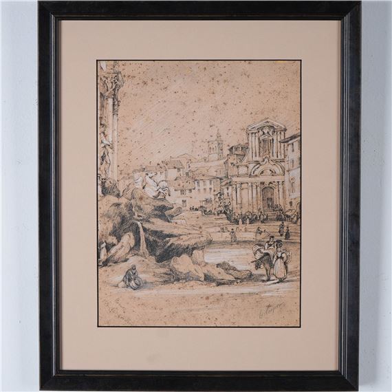 Depicting a grand architectural scene with classical buildings by G. Cooper