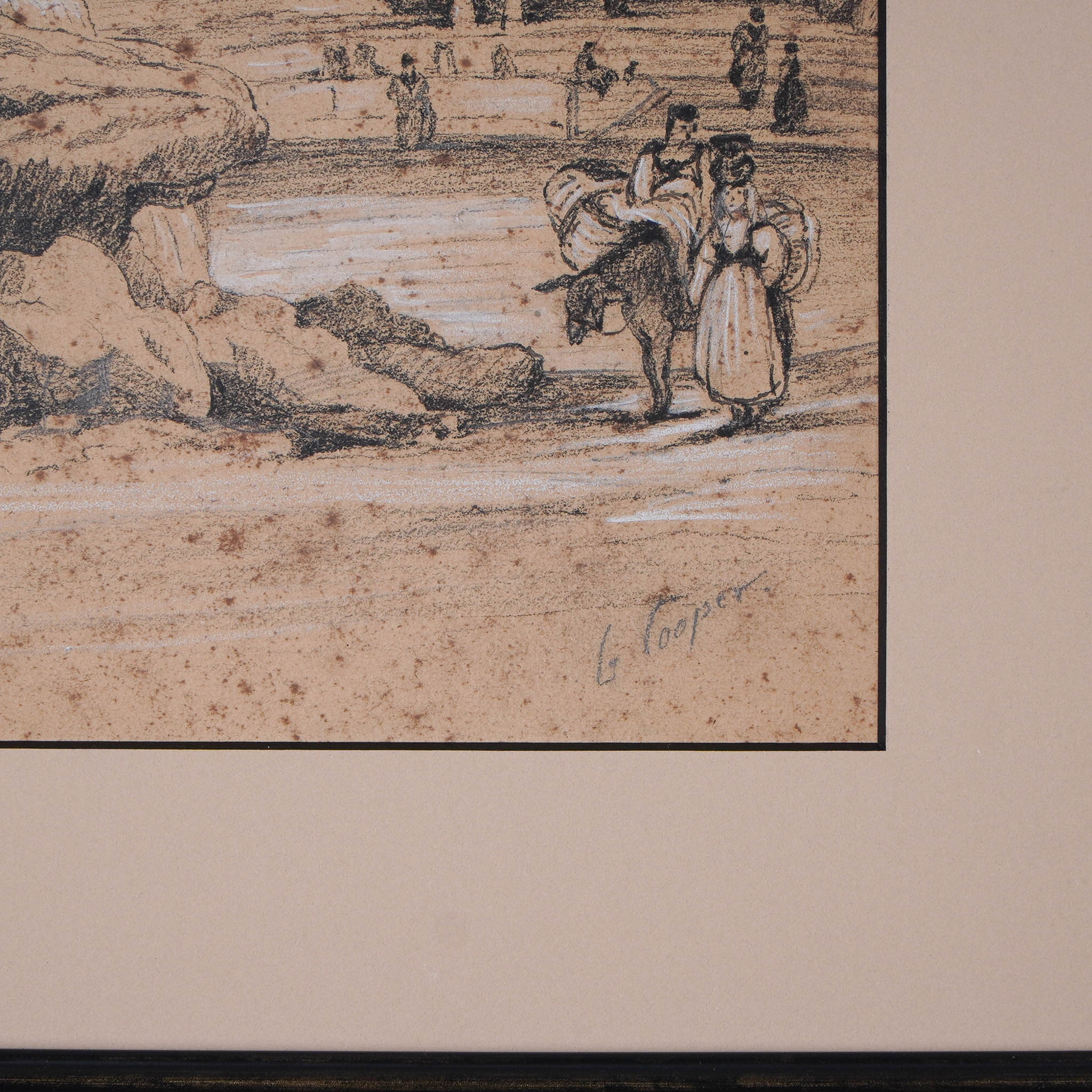 Artwork by G. Cooper, Depicting a grand architectural scene with classical buildings, Made of Mixed Media Drawing