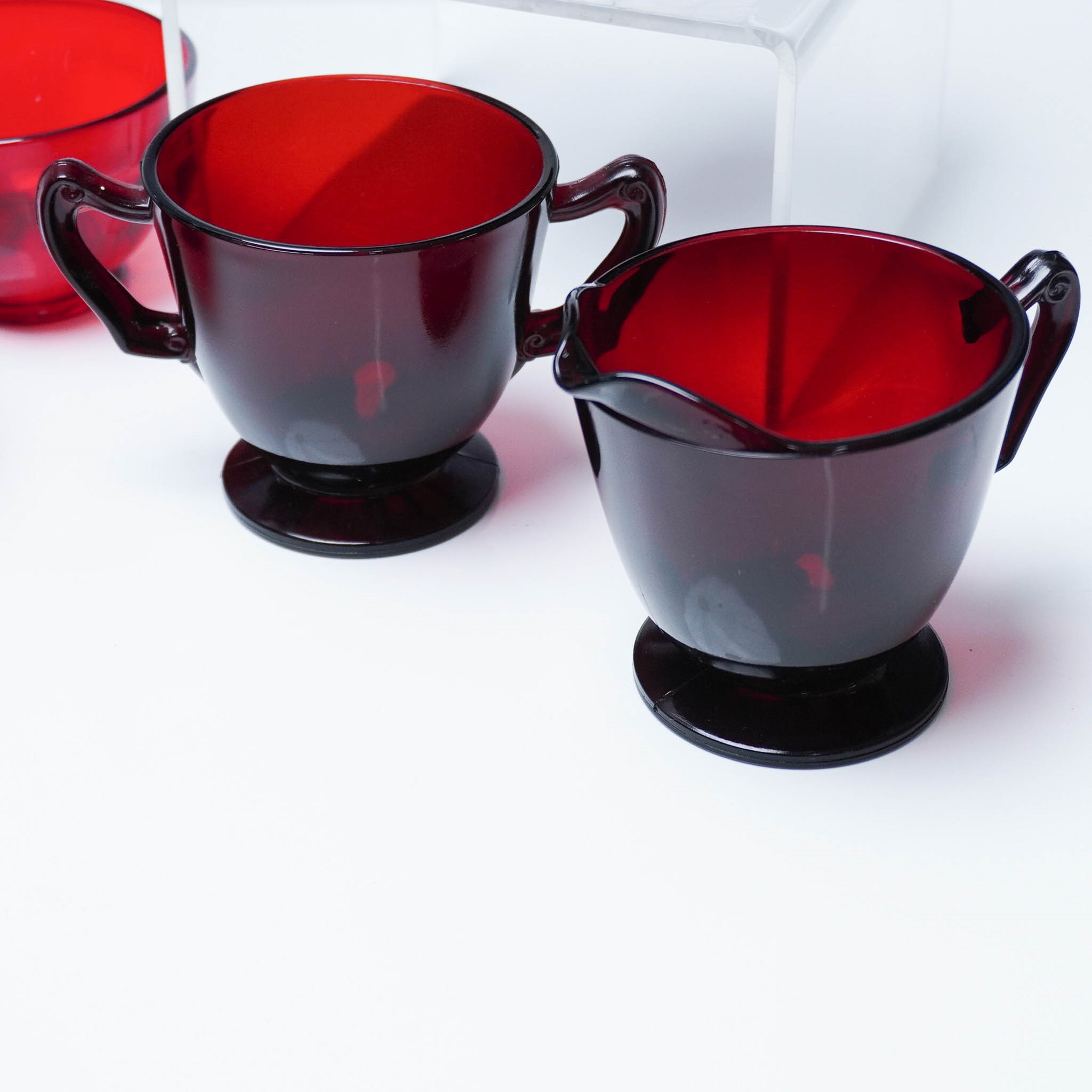 Sugar | 28pc Red and Clear Glass Tableware Set | MutualArt