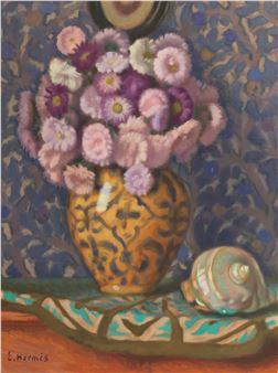 Vase fleuri et coquillage - Erich Hermes
