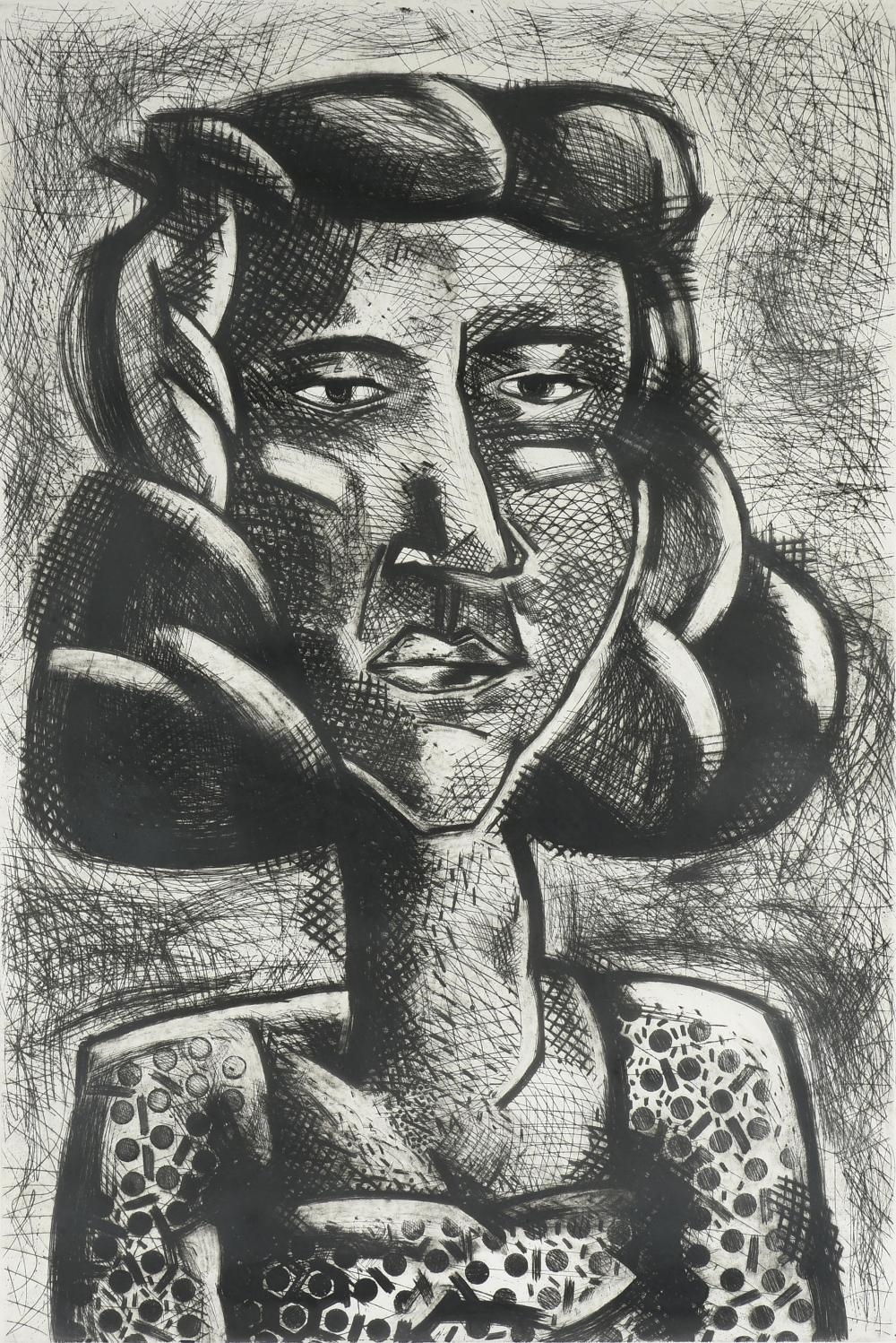 Artwork by Karin Broker, Portrait I,, Made of etching on paper