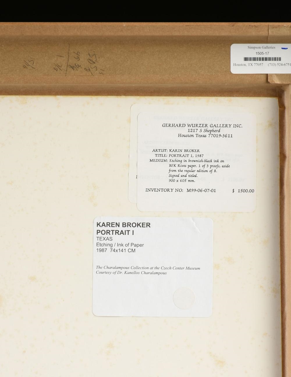 Artwork by Karin Broker, Portrait I,, Made of etching on paper