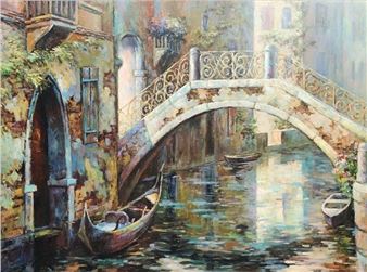 Walter Samuel 30x40 O/C Venice Canal Landscape - Walter Samuel