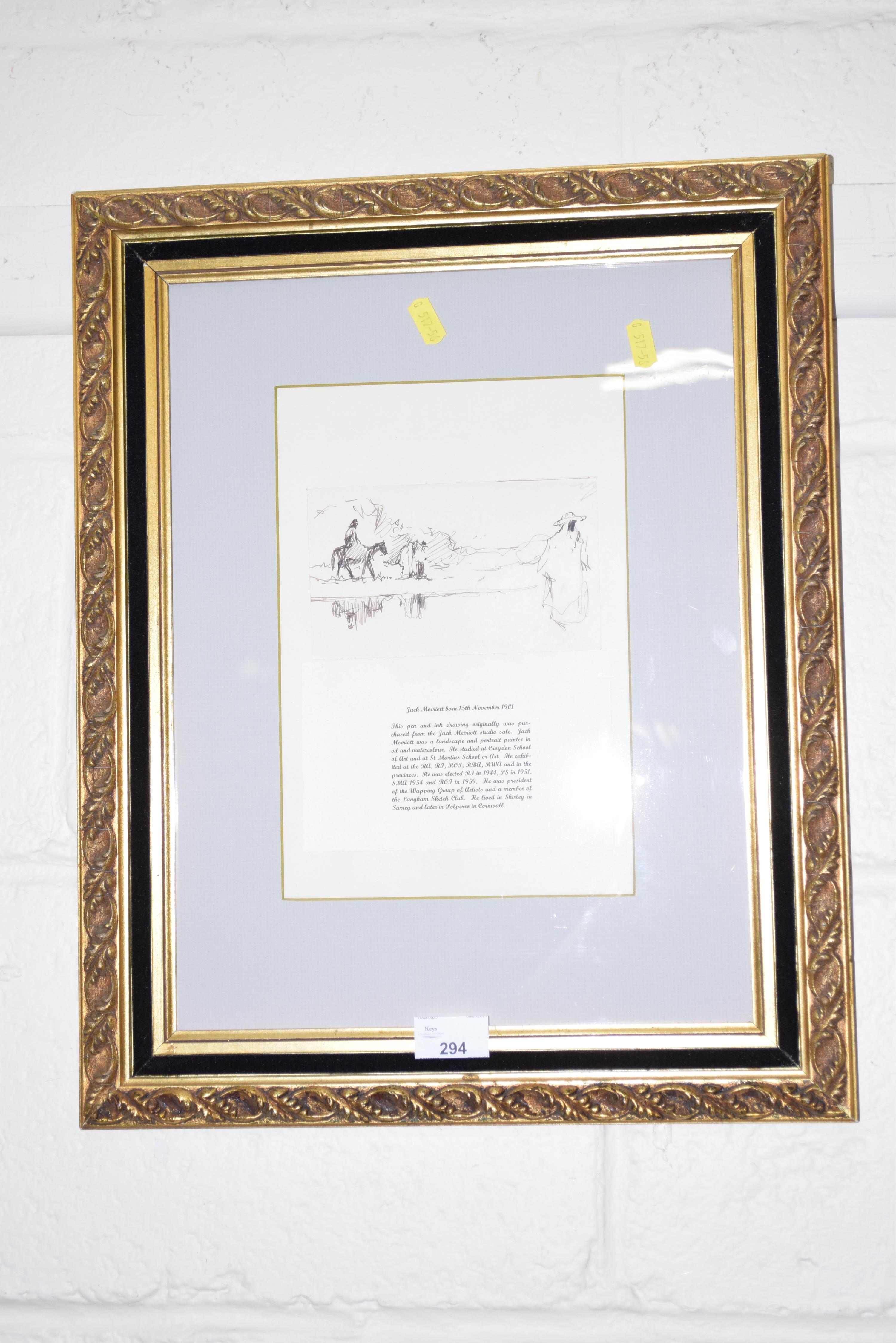 Jack Merriott | small pen and ink drawing of a figure on horseback ...