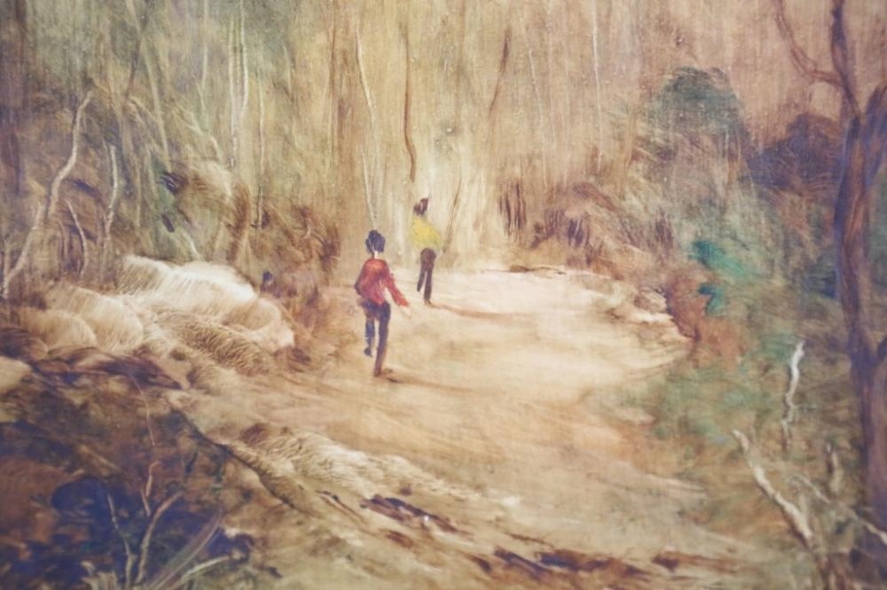 Artwork by Norman Robins, Morning Walk, Made of Oil on board