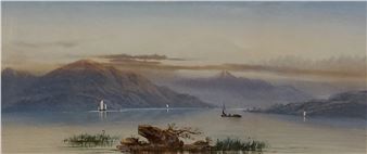 lake scene with boats - Edwin Earp