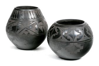 Margaret Garcia. Two Santa Clara Pueblo Black Pots - Santa Clara Pueblo