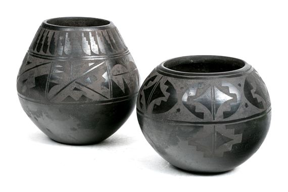 Margaret Garcia. Two Santa Clara Pueblo Black Pots - Santa Clara Pueblo