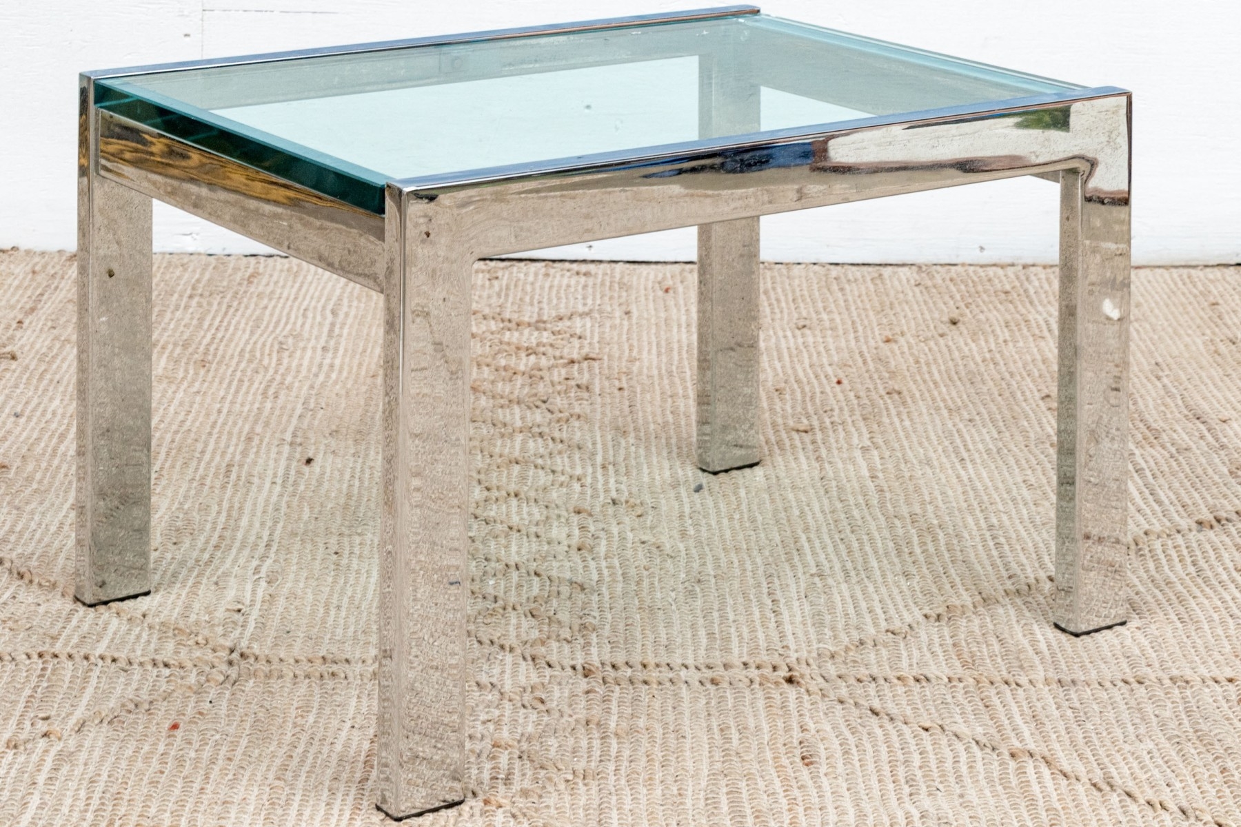 Artwork by Angelo Donghia, Yale Burge & Angelo Donghia Chic Chrome And Glass Side Table, Made of chrome and glass