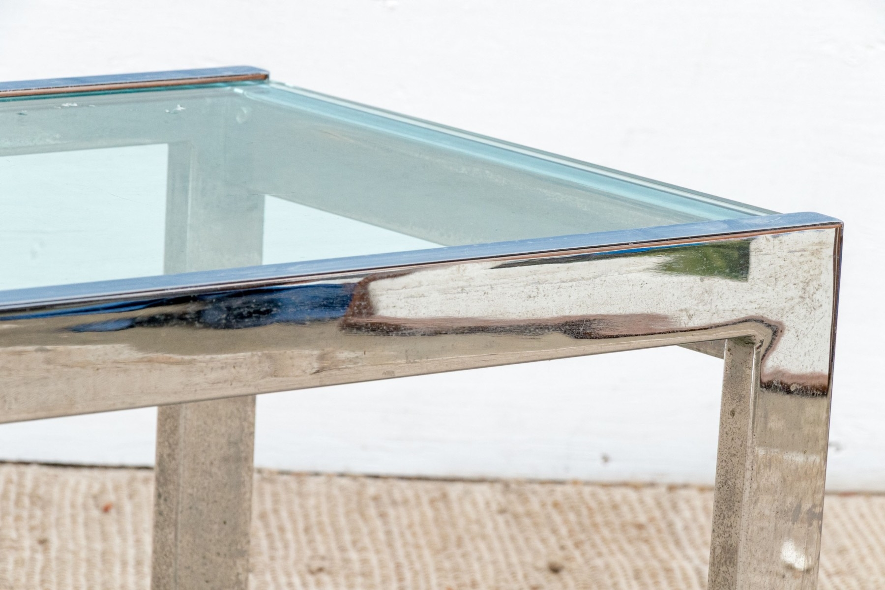Artwork by Angelo Donghia, Yale Burge & Angelo Donghia Chic Chrome And Glass Side Table, Made of chrome and glass