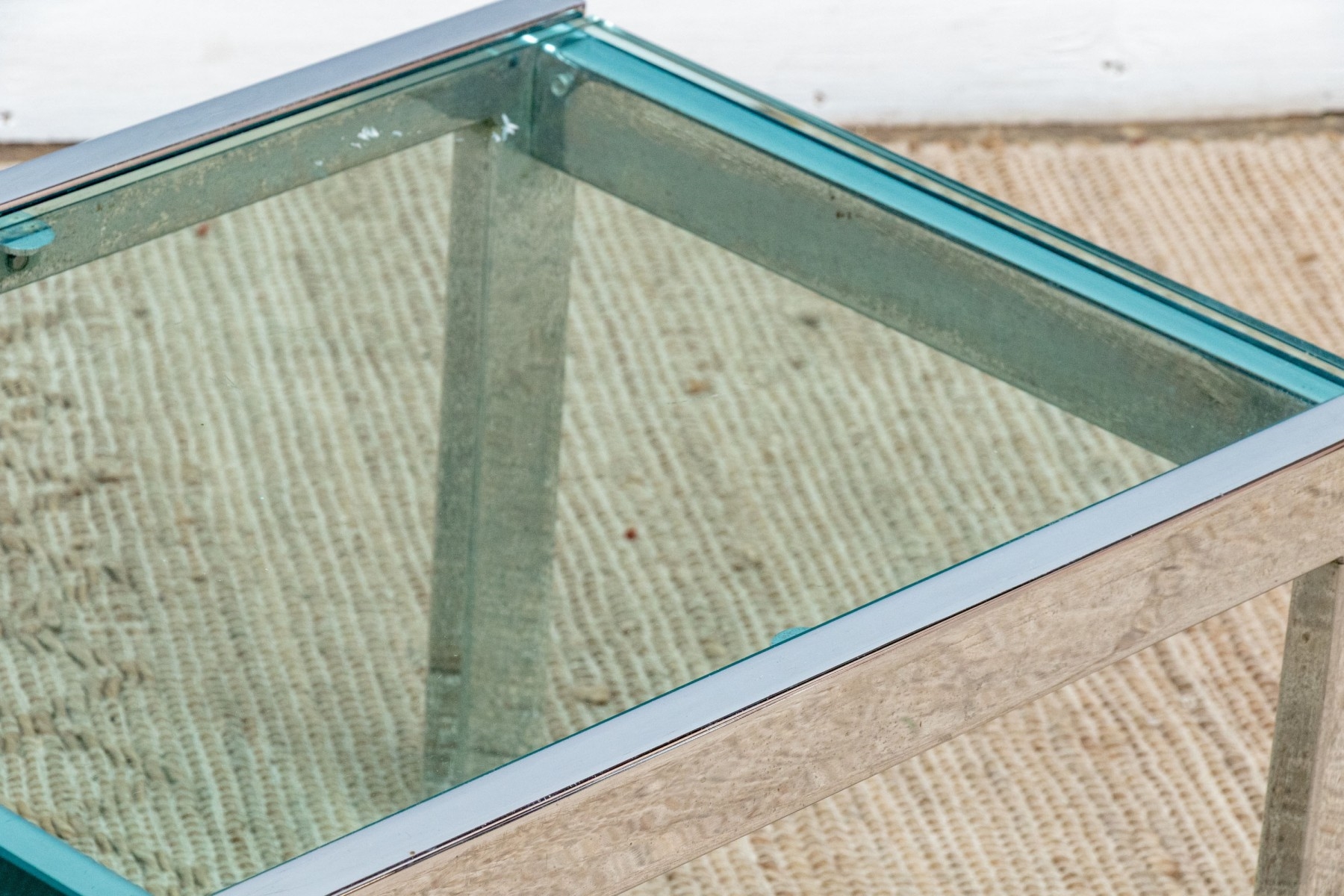 Artwork by Angelo Donghia, Yale Burge & Angelo Donghia Chic Chrome And Glass Side Table, Made of chrome and glass