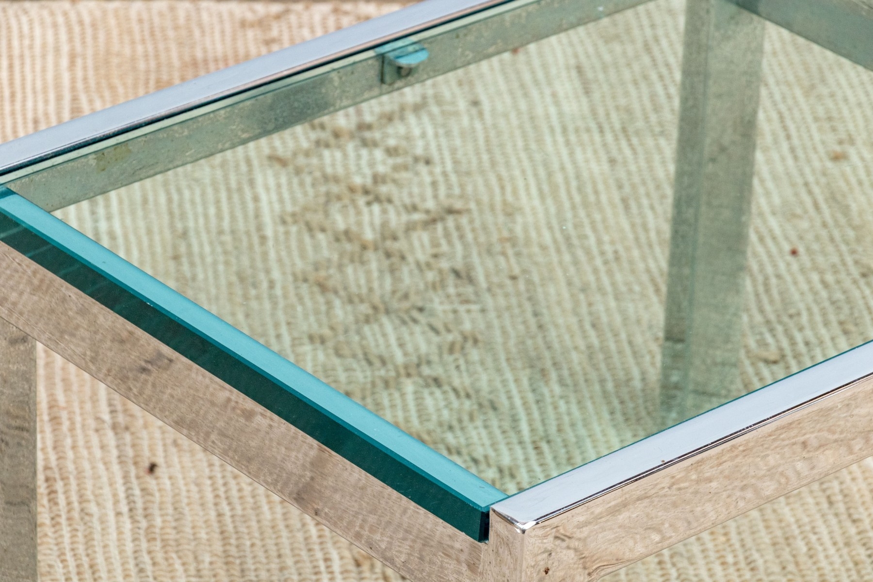 Artwork by Angelo Donghia, Yale Burge & Angelo Donghia Chic Chrome And Glass Side Table, Made of chrome and glass