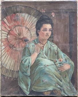 Seated woman with parasol, Japanese style - Herminie Hanin