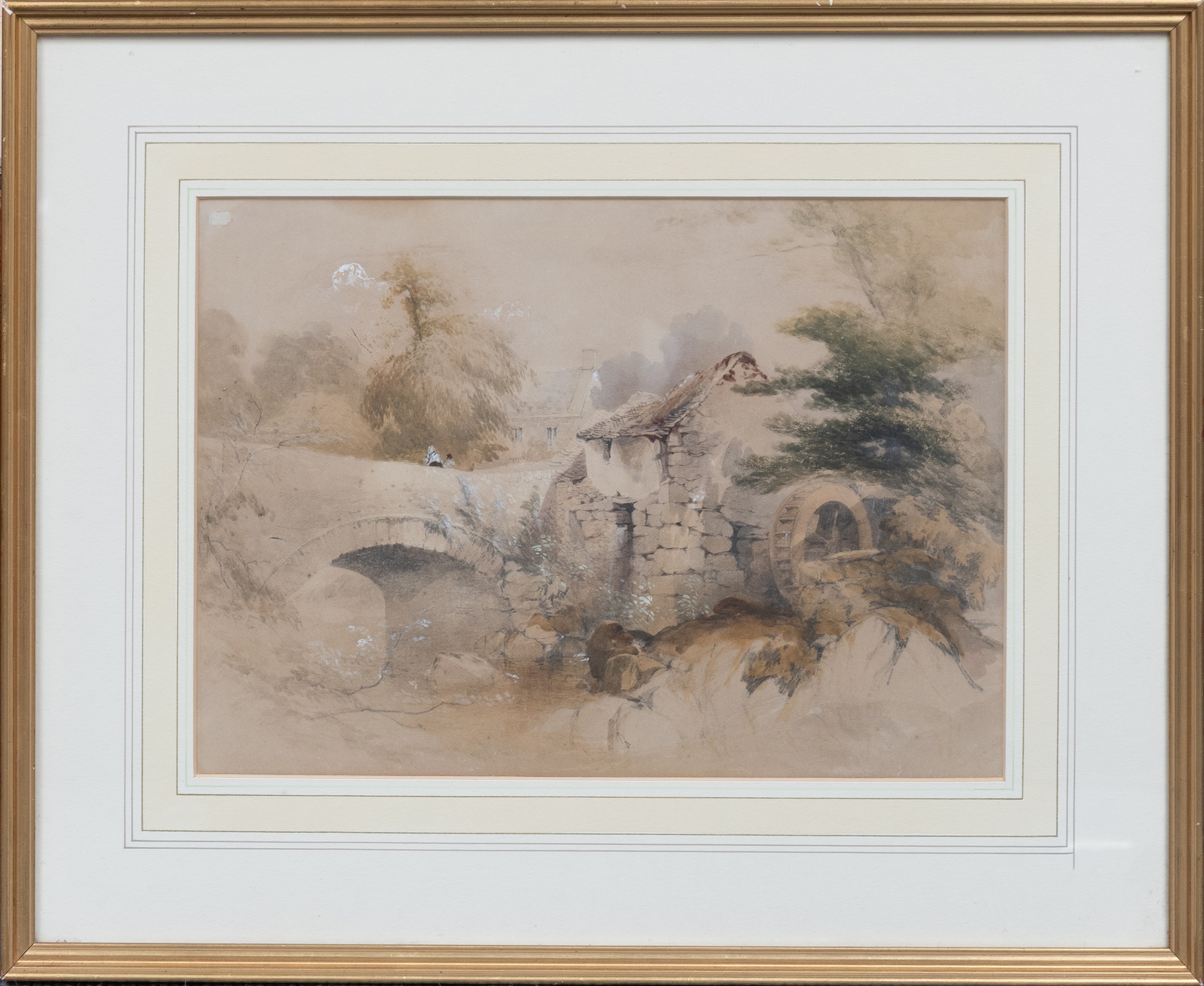 Thomas Miles Richardson | Watermill with figures on the bridge | MutualArt