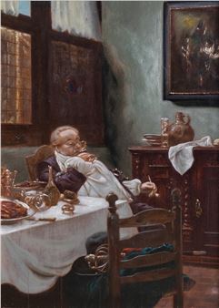 Interior scene of a gentleman drinking wine - Claus Meyer