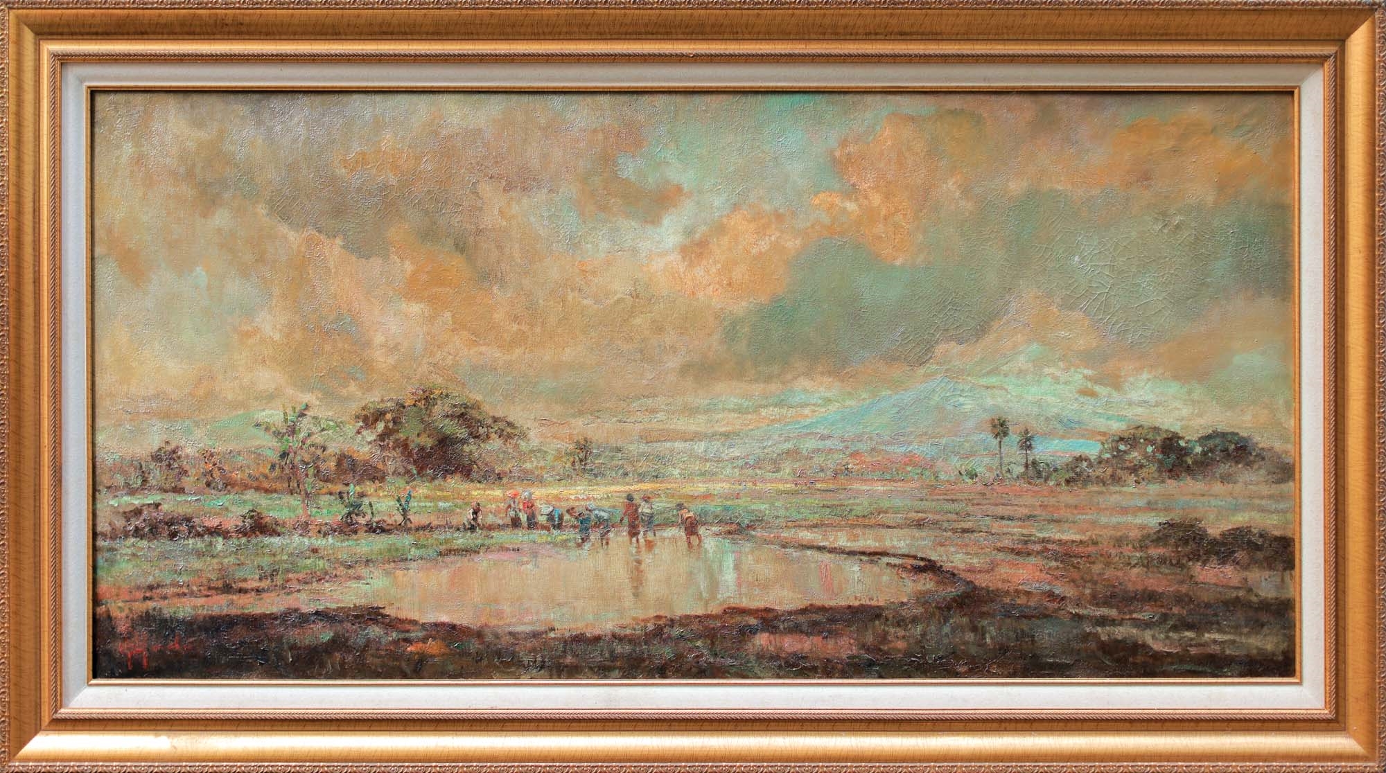 Artwork by R. Hadi, Planting Rice, Made of Oil on canvas