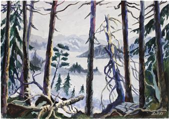 Sketch of the scenery of the taiga wilderness for the introduction of the second act of the opera by D.G. Frenkel based on the novel by V.Ya. Shishkov "Gloomy River" (Leningrad Maly Opera and Ballet Theatre) - Popov Dmitry Fedorovich