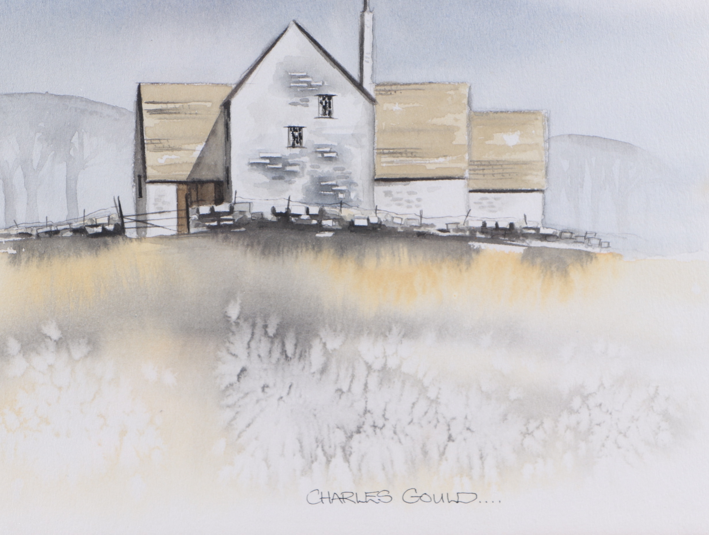 Artwork by Charles Gould, Farmhouse in Gloucester - signed lower right, Made of Glazed