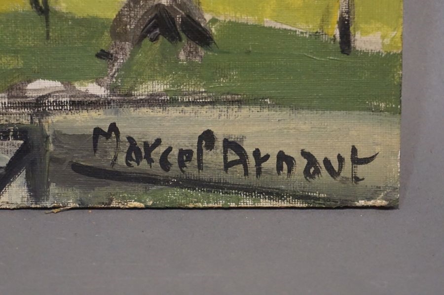 Artwork by Marcel Arnaut, Houses and gardens, Made of oil on canvas mounted on cardboard