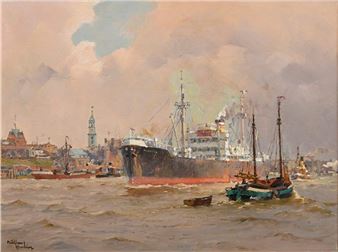 Ship traffic in the port of Hamburg - Adolf Mühlhan