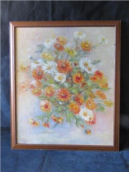 A contemporary still life study of flowers in reds and orange - Ruby L. Tundin