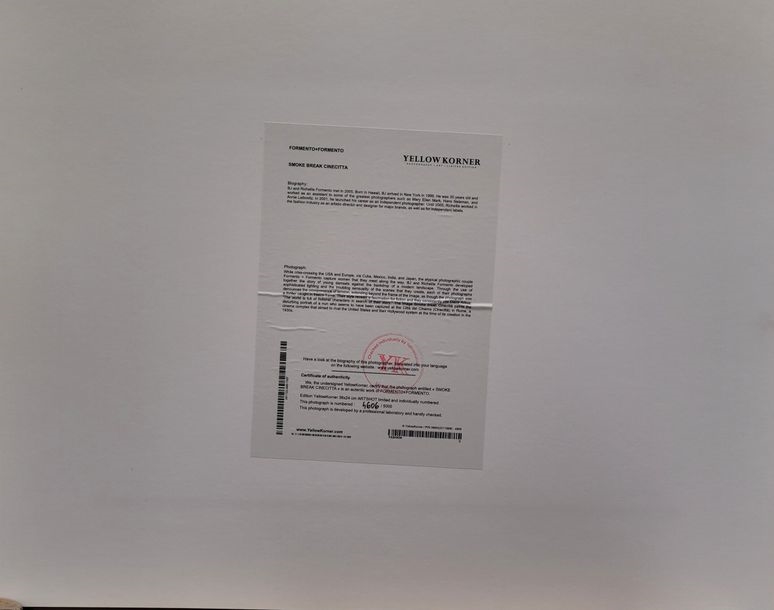 Artwork by BJ  Formento, Richeille Formento, Smoke Break Cinecitta, Made of color photographs