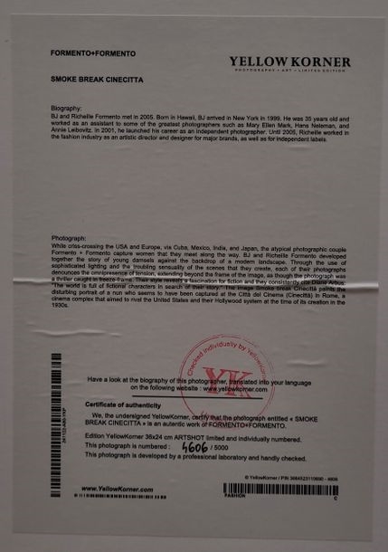 Artwork by BJ  Formento, Richeille Formento, Smoke Break Cinecitta, Made of color photographs