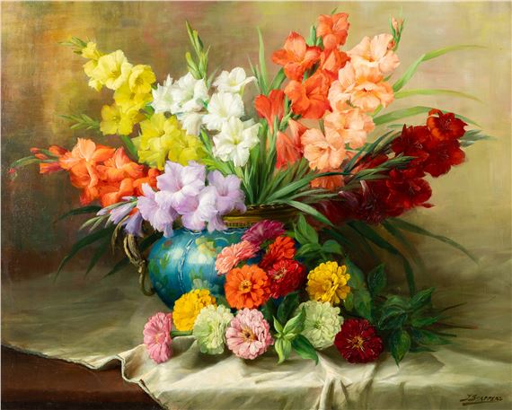 Julien Stappers (1875-1960) 'Gladiolus & Gerbera' (L:100 x H:80 cm by Julien Stappers