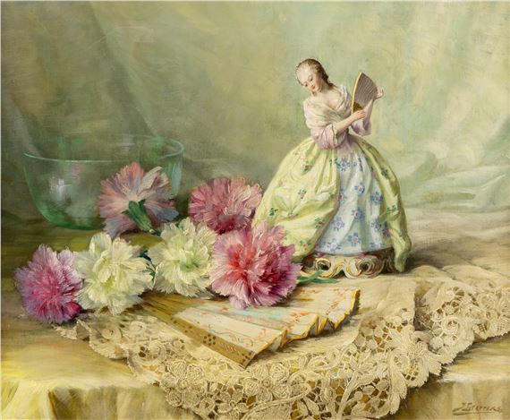 Julien Stappers (1875-1960) 'Still Life with Porcelain and Flowers' (L:55.5 x H:45.5 cm by Julien Stappers