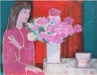 WOMAN IN PINK WITH FLOWERS - José Canes