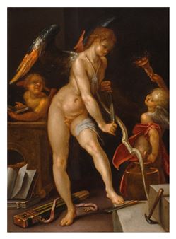 Cupid Carving his Bow - Bartholomeus Spranger
